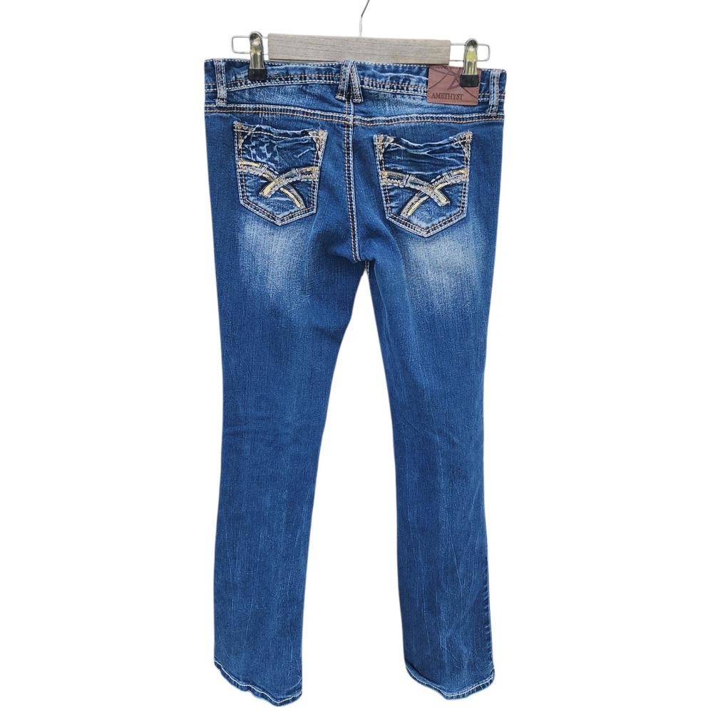 Amethyst Womens Bootcut Jeans Size 7 Medium Wash Embroidered Sequin Low Rise - Picture 2 of 5